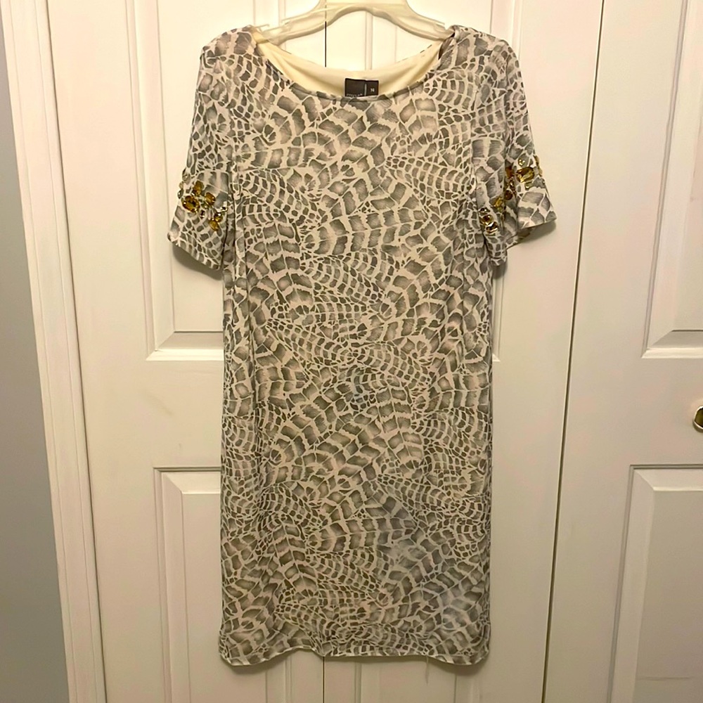 Muse Womens Sz 14 patterned jewel accented dress B71